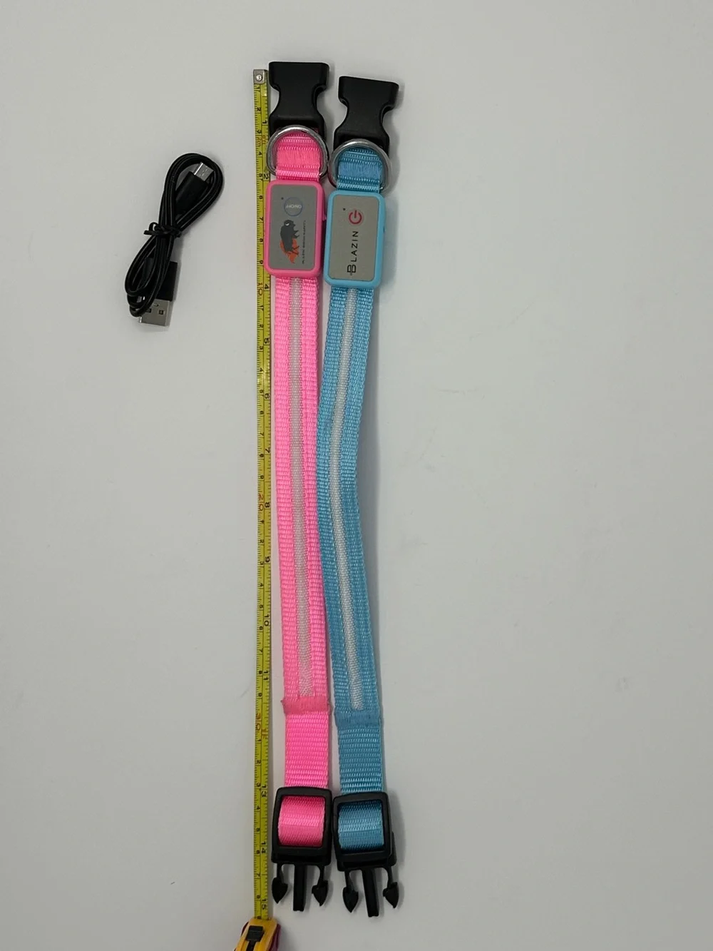2 Dog safety collars - LED Light-Up Collars - Blue and Pink